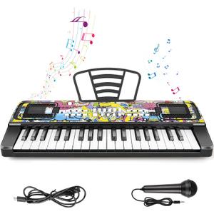 Kids Keyboard Piano, 37 Keys Keyboard Electric Digital Piano, Early Learning Educational Musical Toys Piano for Kids Toddlers Beginners with Music Stand, Microphone - Christmas Birthday Gifts, Black