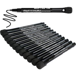 JR.WHITE Fine Tip, White Board Markers Dry Erase with Eraser Cap, Magnetic Dry Erase Markers Black Thin Dry Erase Markers Low Odor for Kids Teachers Office & School Supplies (Black Color(12 Pack))