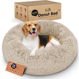 Donut Dog Bed - Premium Comfort for Anxiety Relief - Fluffy & Calming Design with Ultra-Plush Support | Cozy Round Dog Bed with Super Soft Circle Style (Beige, Medium)