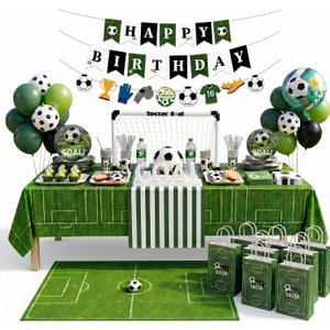 163Pcs Soccer Goal Party Decorations Tableware Set for 24 Guests