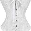 frawirshau Women's Renaissance Corset Top, lace up Corset Costume for Renaissance Fair Halloween Pirate Gothic Vintage Cosplay White S