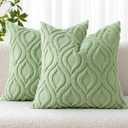 MIULEE Sage Green Throw Pillow Covers 18x18 Inch, Soft Spring Plush Faux Wool Couch Pillow Covers Set of 2 Decorative Farmhouse Boho Throw Pillows for Sofa Living Room Bed