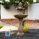 XBrand 44" Solar Powered Outdoor 2-Tier Cascading Water Fountain, Fiberglass Resin Garden & Patio Solar Fountain, Beige