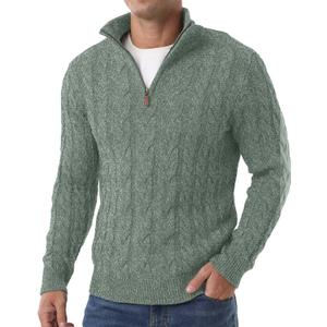 Askdeer Men's Quarter Zip Sweater Cable Knit Mock Neck Pullover Sweaters Classic Casual Polo Sweater (B02 Vg Green), XL