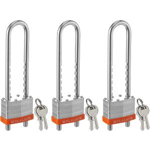 Locks with Keys, WULALACK 2 inch Wide Laminated Steel Keyed Padlock with Adjustable Shackle, Long Padlocks with Same Key,3 Pack