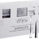 WDF 300 Pieces Silver Plastic Silverware - Plastic Silverware Heavy Duty - 100 Forks 100 Knives 100 Spoons - Disposable Silver Cutlery Perfect for Party/Wedding