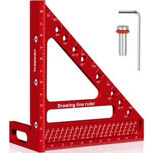 Large Carpenter Square 6.5''x5.79''Protractor Ruler with 3D Multi-Angle Measuring and Scribing Features with Anti-Lost Pin for Accurate Woodworking & Construction (Red)