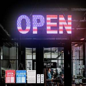 LED Open Signs for Business, Thirdpolite 30x10 inches Large Dimmable 3-Mode Open Sign LED & Open LED Sign, US Flag Design Aluminum Base Bright Light Up for Restaurant, Store, Bar, Shop & Cafe