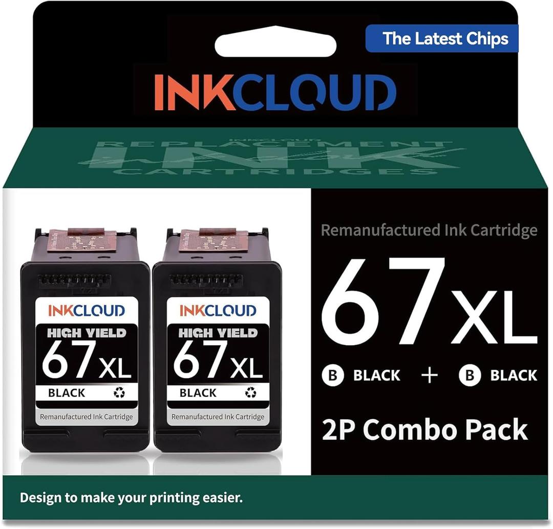 INKCLOUD Remanufactured 67xl Black High-Yield Black Ink Cartridge Compatible with HP 67 67XL for 2700 2700e 2752 2752e 2755 2755e 4100 4152e 4155 4155e 6000 6055e 6055 6452 6458e 6455 6455e Printer