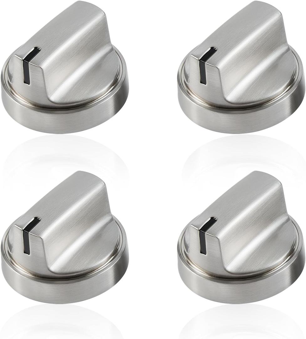 Atgestore WB03X29300 Stainless Steel Stove Knobs Replacement for GE Stove Parts Gas Range Knobs JGP3030SLSS JGP3036SL1SS JGP3030SL1SS GE Cooktop Knob Metal Control Surface Burner Knobs, 4 Pcs