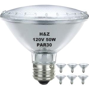 H&Z Par30 Short Neck, 6 Pack High Output Par30s Halogen 50W 120V, Par30 Dimmable Warm White 3000K, 50W Par30 Flood Light with E26 Medium Base for Recessed Trim Lighting, Track Light