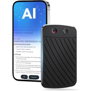 AI Voice Recorder,Note Voice Recorder with Transcribe Summarize  Two-Way Translation,112 Languages,App Control,64GB Memory,Suitable for Lectures,Meetings,Calls,International Exchange (Dark black)