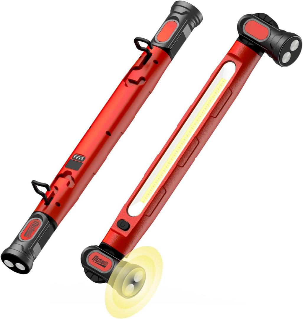 Under Hood Work Light Bar, 3000LM LED Magnetic Light Bar with Hooks, 5200mAh Cordless Rechargeable Hood Light for Mechanic/Car Repairing/Garage-Red