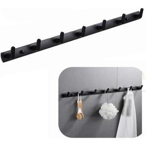 Wall Mounted Coat Racks with 7 Hooks Hanging Holder Towel Rack 25.7"x1.3" Modern Black Hanging for Clothes Entryway Bathroom (7 Hooks)