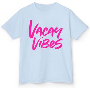 Kreleurs Beach Shirt Vacay Vibes T Shirt for Little Big Girls Hawaiian Graphic Tees Summer Vacation Tops Blue 5-6Y