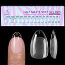 BTArtbox Short Almond Nail Tips - 320pcs Pre-shape Half Matte Soft Gel Tips, Clear Ultra Fit & Natural Acrylic Fake Nails for Full Cover Nail Extension, 16 Sizes, Set of 2