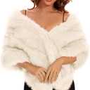 Women's Faux Fur Shawl Luxury Fur Shawls and Wraps for Evening Dresses Bridal Faux Fur Wrap for Bride and Bridesmaid (White)