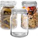 Set of 3 Mason Jars with Lid (1 Liter) | Airtight Glass Storage Containers for Food, Flour, Pasta, Coffee, Candy, Dog Treats, Snacks & More | Glass Organization Canisters | 34 Ounces