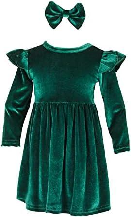AIKEIDY Toddler Baby Girl Velvet Christmas Dress for Girls Long Sleeve Ruffle Winter Party Wedding Holiday Dress Size 100
