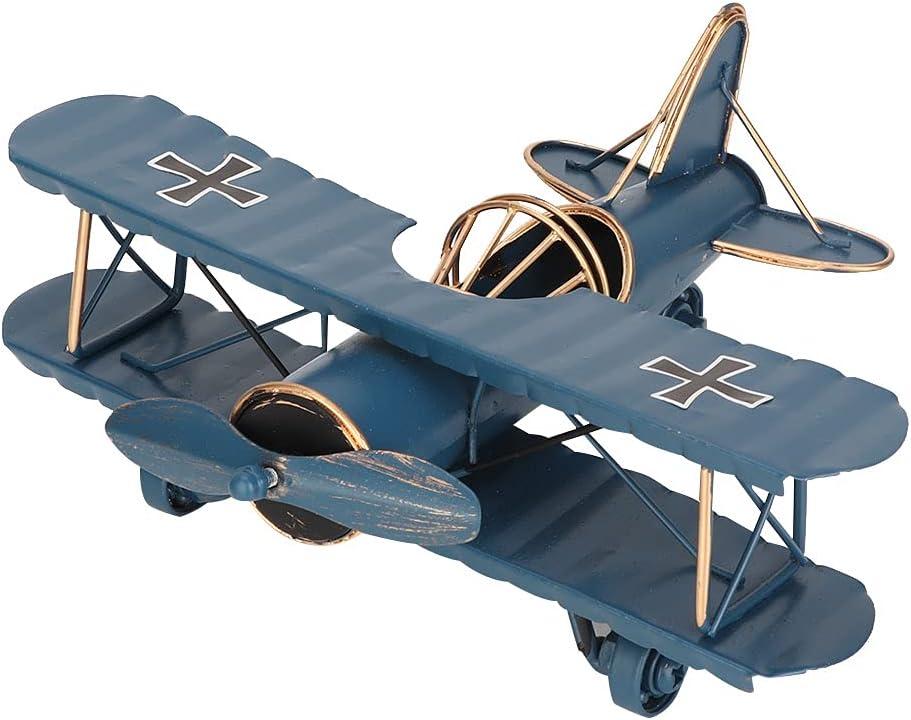 Vintage Airplane Decor, Metal Iron Aircraft Biplane Model Retro Hanging Plane Handicraft Ornament for Christmas Birthday Gifts, Home Decor Photo Props(Blue)