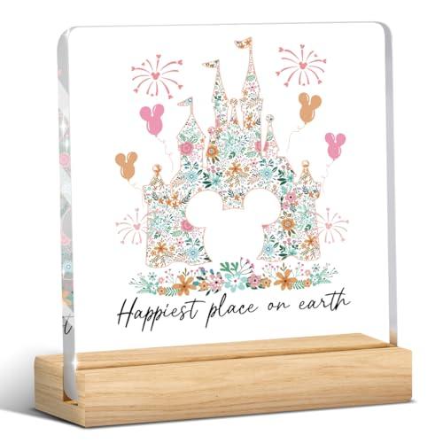 Vintage Magic Kingdom Decor, Princess Castle Decoration, Magical Castle Floral Decorations, Mouse And Friends Decor, Family Vacation Decoration Family Trip Spring Acrylic Office Desk Decorative Sign