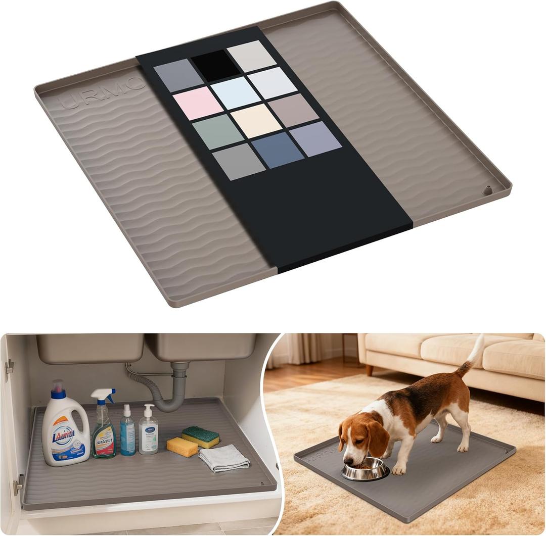 URMONA Waterproof Silicone Under Sink Mat 19'' x 19'' Shelf Liner for Kitchen and Bathroom, Cabinet and Counter Protector, Storage and Organizers, Litter Mat, Pet Cat Puppy Essentials(Beige)
