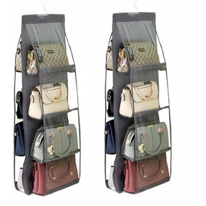 HAN SHENG 8 Pockets Clear Handbag & Purse Organizer Hanging Bag Storage - Space Saving Hanging Shelf for Closet, Wardrobe, Over Door (2 Pack, Grey)