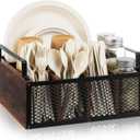 Mimorou Wooden Napkin Paper Plate and Utensil Holder Caddy for Party Kitchen Counter Cutlery Flatware Organizer for Utensil Caddy Cups Spoon Forks Napkins, Kitchen Accessories(Dark Wood Color)