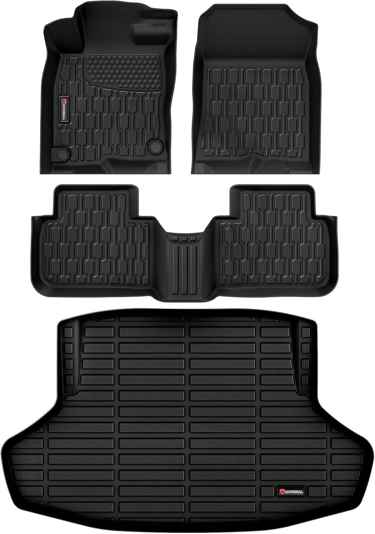 Floor Mats & Cargo Liner Fit with 11th Gen Honda Civic 2022-2025 2026 Sedan (Fits Rear Seats with or Without USB Ports), Full Set All Weather Protection 1st, 2nd Row Car Liners & Trunk Mat