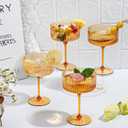 12 PCS Ribbed Coupe Glasses Amber Plastic Champagne Coupe Cup 10oz Detachable Gold Rim Espresso Martini Glass Vintage Margarita Glassware Cocktail Glass Disposable for Thanksgiving Wedding
