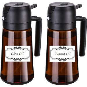 Oil Sprayer for Cooking-2 in 1 Olive Oil Dispenser, 16oz/470ml Oil Dispenser Light Blockage for Air Fryer, BBQ,Salad, Frying, Barbecue (2Brown Bottle Black Cap)