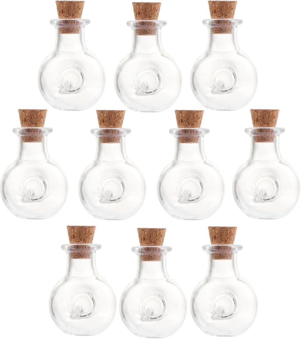 10Pcs Mini Glass Bottles with Cork Lids, XO Shape Tiny Glass Jars, Wishing Bottles, Small DIY Decorative Craft Vials for DIY Crafts Party Weddings Decoration Storage Accessories