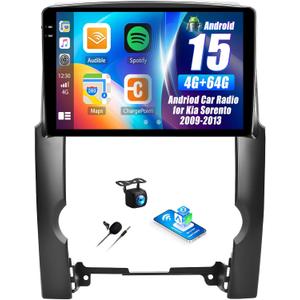 4G+64G Andriod Car Radio for KIA Sorento 2009 2010 2011 2012 2013 with CarPlay Android Auto 10.1 Inch Incell Touch Screen with GPS Navigation WiFi Backup Camera Mic (P2-6G+128G)