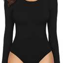 MANGOPOP Round Neck Short Sleeve Long Sleeve Bodysuits for Women Ribbed Body Suit Shirts (X-Large)