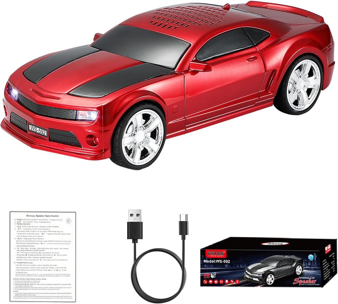 WSTER WS-592 Supercar Design Bluetooth Replica Speaker  Portable Car Model Wireless Speaker with TWS Stereo, FM Radio, LED Party Lights, USB/TF Playback, Hands-Free Calling, Microphone(Red)