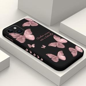 LEECG for iPhone 14 Plus Case Astronaut Butterfly Flower Pattern Soft Anti Scratch Microfiber Lining Inside Phone Cover, Anti Fingerprint Slim Fit Silicone Soft 14 Plus Phone Case-Butterfly Black