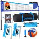 20ft / 32ft Portable Outdoor Volleyball Net Set for Backyard Beach Grass with Heavy Duty 1.25" Adjustable Poles, 28-Ply PE Net, PU Volleyball & Pump, Large Storage Bag