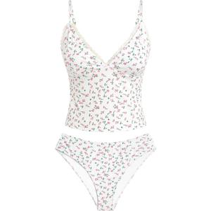 ZAFUL Women's Spaghetti Strap Tankini Swimsuits V Neck Tummy Control Tie Side Thong Bikini Swimsuits 2 Piece Bathing Suits (White)