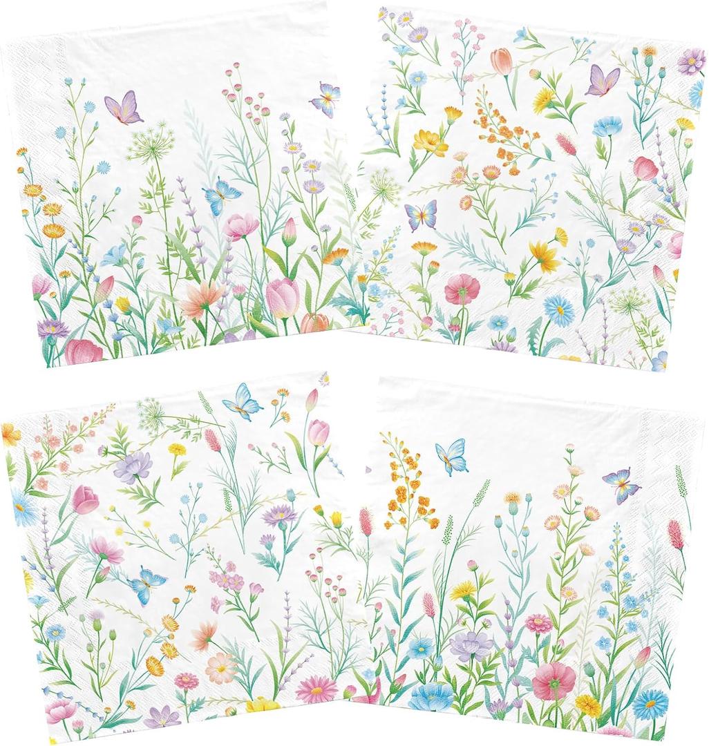 Wildflower Party Decorations Kit: Flower Birthday Decorations, Includes Wildflower Paper Napkins,Disposable Floral Cocktail Napkins for Wildflower Baby Shower Decorations