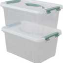 Gloreen 6 Quart Clear Storage Bins with Lid and Green Handle, Multipurpose Stackable Plastic Storage Latches Box/Containers, Set of 2