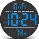 Digital Wall Clock with Large LED Display, Date, Temperature, Auto-Brightness | Small [PLUG-IN] Clock | Modern Electric Wall Clock for Bedroom, Classroom, Living Room, Home, Office, Farmhouse - Blue