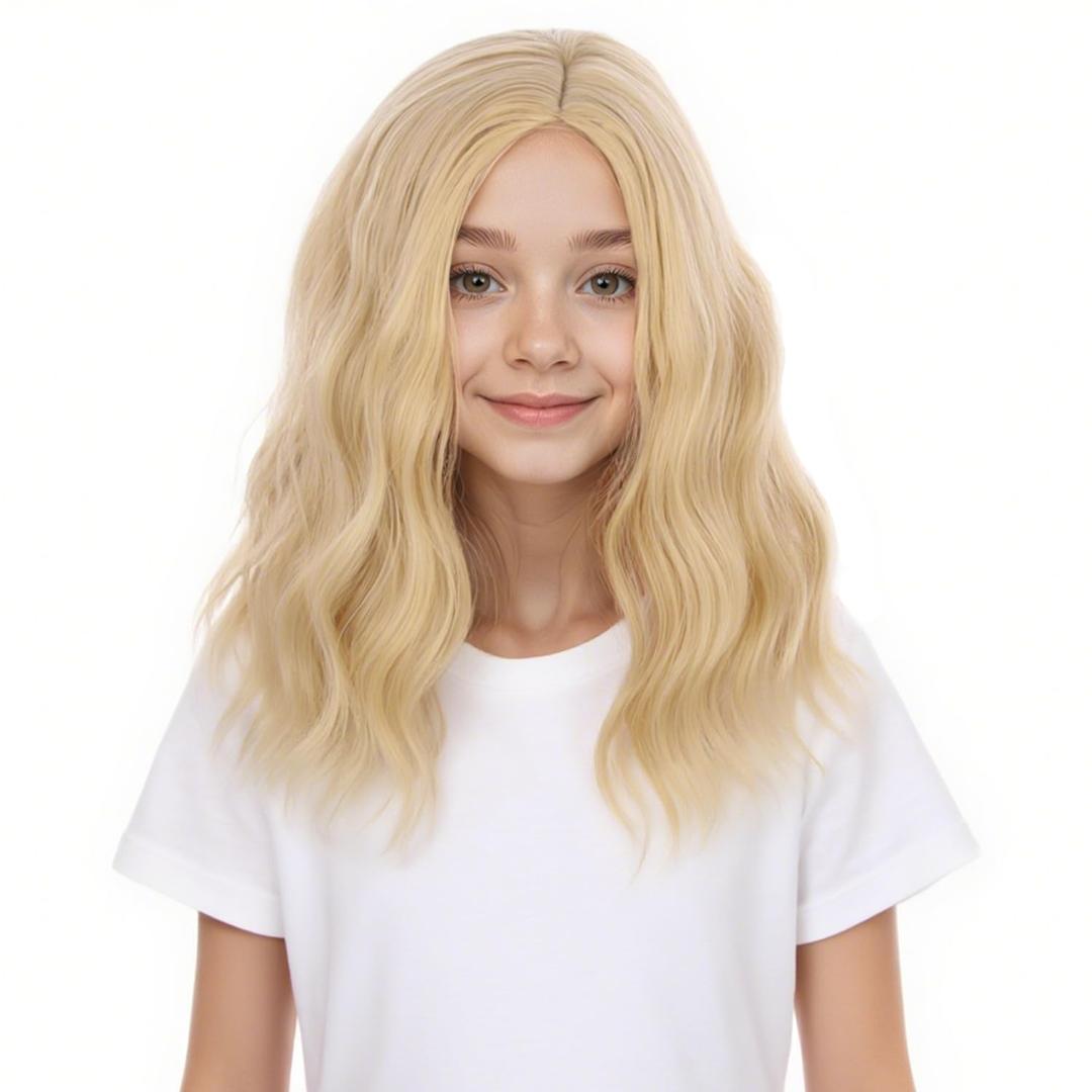 Kids Blonde Wig Child Short Curly Wavy Wig Girls Golden Blonde Wigs Side Part Blond Bob Wigs