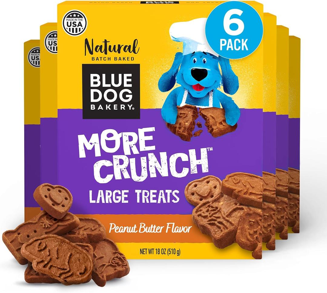 Blue Dog Bakery More Crunch Biscuits | Large, Crunchy Peanut Butter Flavor Treat | Natural Healthy Dog Treats - 18 oz (Pack of 6) BBD 02/14/2027