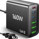 160W Fast USB Charger for Multiple Devices, 6-in-1 Charging Station with USB-C & USB-A Ports, 65W Type-C Fast Charging Port for Laptops, Compatiable with MacBook, iPad, iPhone, Samsung