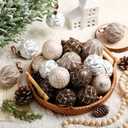Syhood Neutral Textured Christmas Ball Ornaments 2.4 Inch Vintage Boho Xmas Tree Decoration Rustic Distressed Shabby Xmas Baubles Antique Farmhouse Modern Christmas Decor for Tree(Earth Tones,24 Pcs)