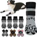 Anti Slip Dog Socks to Prevent Licking Paws Double Side Paw Covers Dogs Grip Sock for Hardwood Floors, No Twist Dog Booties Grippy Socks for Senior Dogs, Light Grey and Black, L