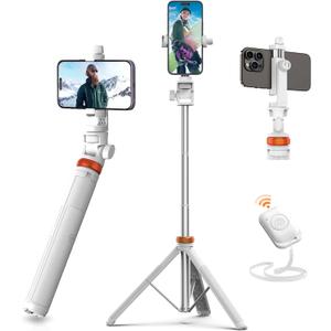 EUCOS 62" Tripod for iPhone, Sturdy Selfie Stick Tripod with Remote&Lightweight Phone Tripod, Solidest Portable Cell Phone Tripod for iPhone Pro Max/Android [White] (Mineral White)