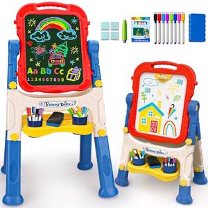 Kids Easel for Toddlers Age 2-4 Art Magnetic White Board & Chalkboard Double Side Adjustable Stand Drawing Writing Learning Educational Toy for 2 3 4 Year Boys Girl Birthday Gifts