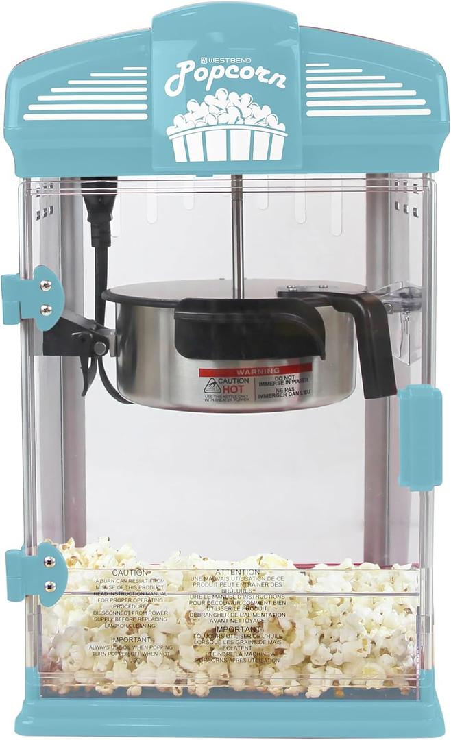 West Bend Theater Crazy Popcorn Machine, Non-stick Kettle, 4 Qt., Blue