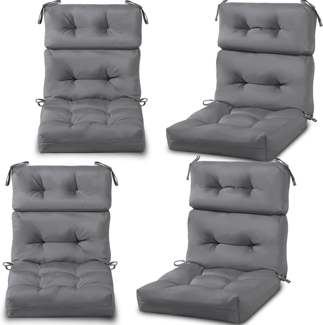 Geelin 4 Pcs High Back Patio Chair Cushion Indoor Outdoor Seat Chair Cushions Back Tufted Patio Rocking Pads Weather Replacement for Furniture (Light Gray), 112 X 53 X 10 Cm / 44 X 20.8 X 3.94 Inches